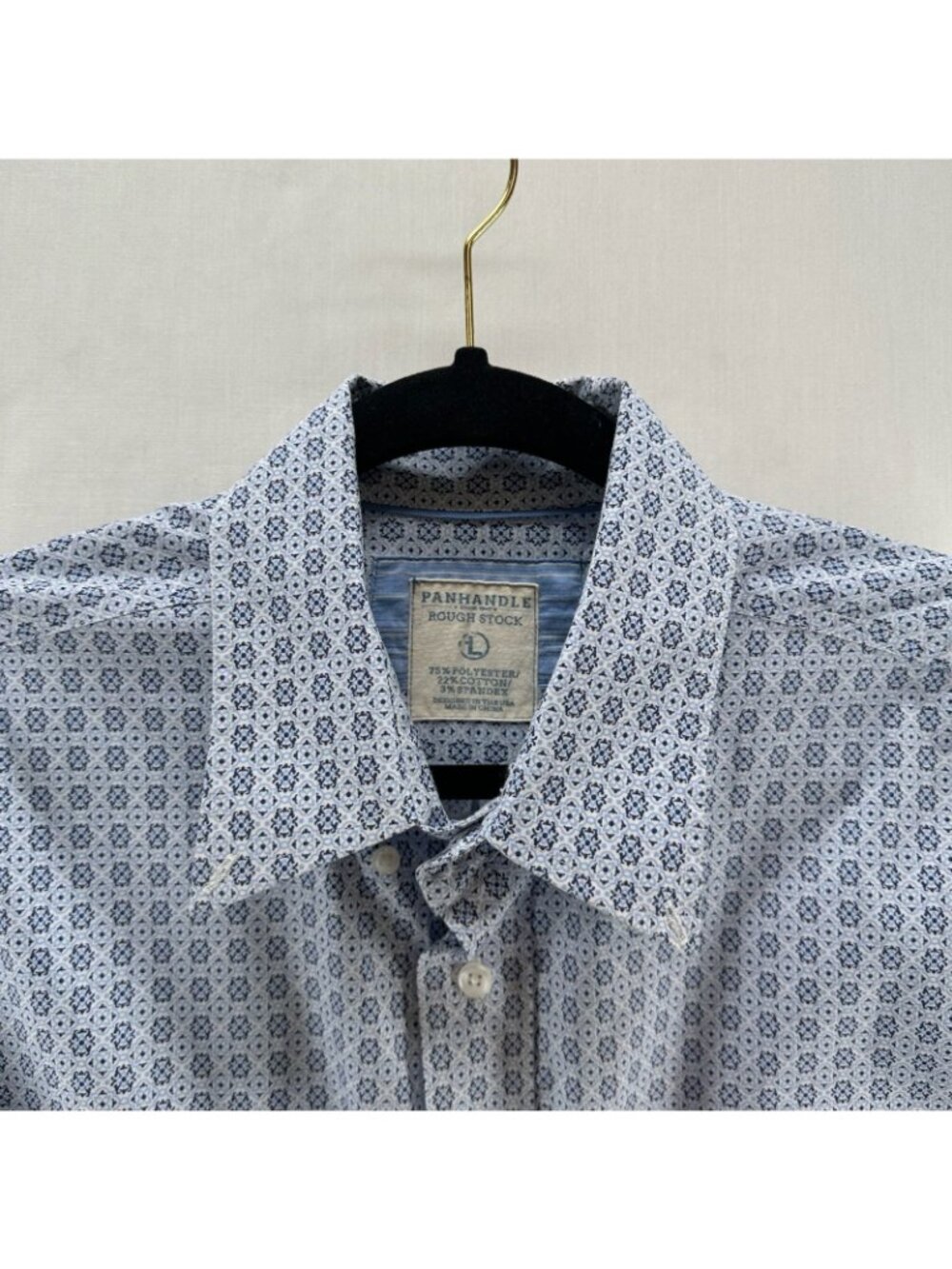 Panhandle Rough Stock Shirt Men L Stretch Long Sleeve Geometric Button Down Blue - Picture 10 of 11